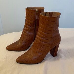 Sezane Camel Croc-Embossed High Adele Boots